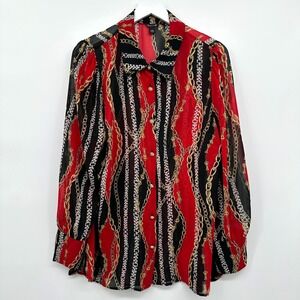 Vintage 90s Cache Top Shirt Blouse Large Sheer Baroque Regency Chain Bridgerton‎